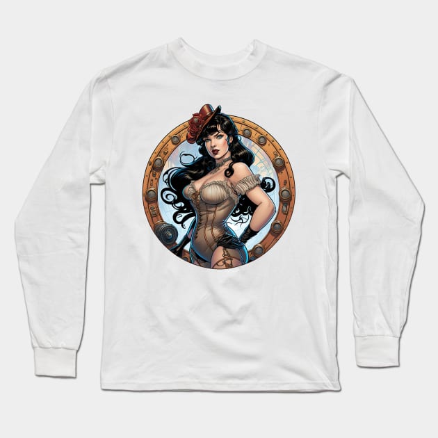 Atompunk Bettie Page Long Sleeve T-Shirt by obstinator